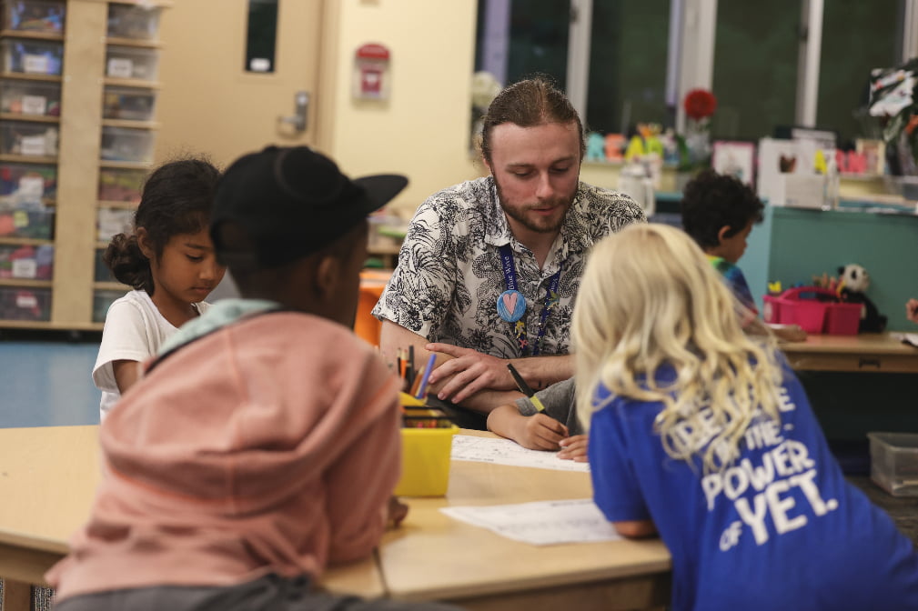 Instructor working with students